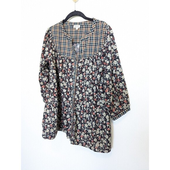 POL Shirt Womens Small Black Floral Tiered Button Up Boho Cottagecore Blouse - Picture 2 of 13